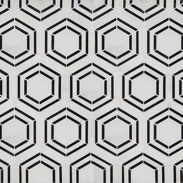 Msi Carrara Georama Nero 13 In. X 11 In. X 10Mm Polished Marble Mesh-Mounted Mosaic Tile, 10PK ZOR-MD-0233 - main